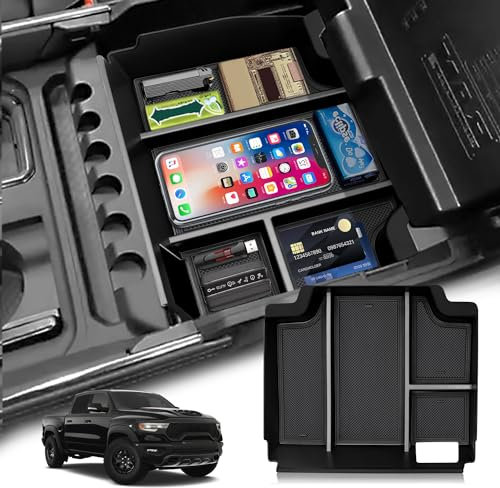 TUAMFO Für Dodge Ram TRX Mittelkonsole Organizer für Dodge RAM TRX 2023 2022 2021 2020 2019 Armlehne Aufbewahrungsbox 2023 RAM TRX Innenzubehör