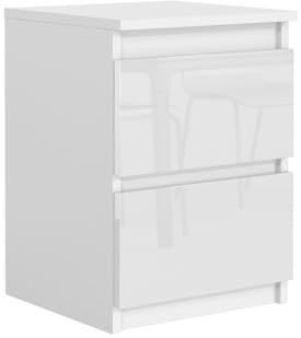 MebLocker Nachttisch 40 cm, 2 Schubladen, Weiß Hochglanz-Fronten