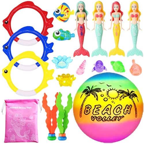 JOINBO 18 Pcs Diving Pool Toys for Kids Ages 3-12 Set with Storage Bag,Pool Games Summer Swim Water Sinking Mermaid Toys