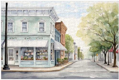 Puzzle für Erwachsene, 1000 Teile, Holz, Small Town Bakery, 90347, Raumdekorationsgemälde. (A ; 1000)