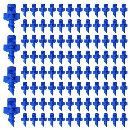 VooGenzek 100 Piezas Mini Boquillas Micro pulverizadores, 90 Grados Micro Rociador de Agua, Micro Jardín Césped Boquilla de Nebulización de Agua, para Riego Hidropónico de Jardín