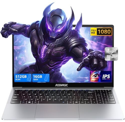 ACEMAGIC Laptop,Metallgehäuse,15,6 Zoll FHD,16 GB DDR4 512 GB SSD Notebook,Intel Quad-Core N150(bis zu 3,60 GHz) schlägt N5095,Leichter Laptop 15 Zoll mit WiFi,BT5.0,USB 3.2×2,Type C,HDMI(Silber)