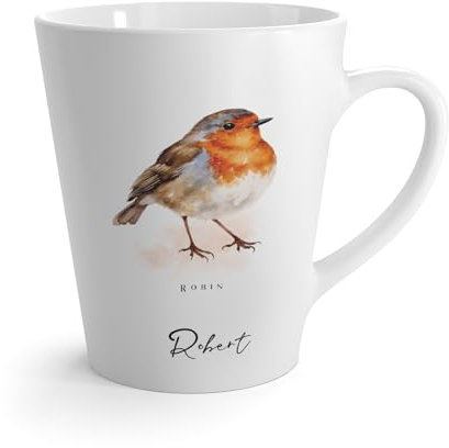 British Bird Ceramic Latte Mug, 12oz, Personalised Gift Mug for Home or Office Use (Robin)