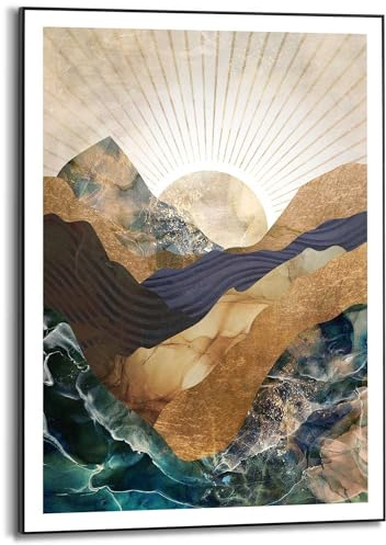 REINDERS Gerahmtes Bild, Abstrakter Sonnenaufgang, Wohnzimmer, Poster, Wanddeko, Room Decor, MDF, Blau, 70 x 50