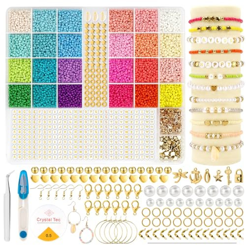 Lil Ray Perlen für Armbänder – 8800+ bunte 3mm Perlen Set für Armbänder selber machen, inklusive Buchstabenperlen und umfangreichen Zubehör für Schmuck, Ohrringe & Halsketten