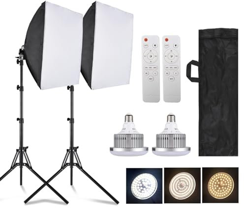 Andoer Set di luci fotografiche da studio, set di illuminazione softbox, con luce LED bicolore da 85 W * 2 + 40 x 40 cm Softbox * 2 + 1,7 m * 2 + telecomando * 2 + 1 custodia per il trasporto