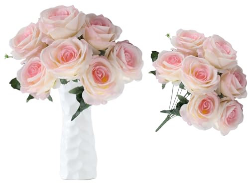 astylishome Artificial Flowers Outdoor 10 Pcs Pink Roses Flower Fake Rose with Stem for Wedding Bridal Bouquets Party Centerpieces Crafts DIY Home Decoration 1203