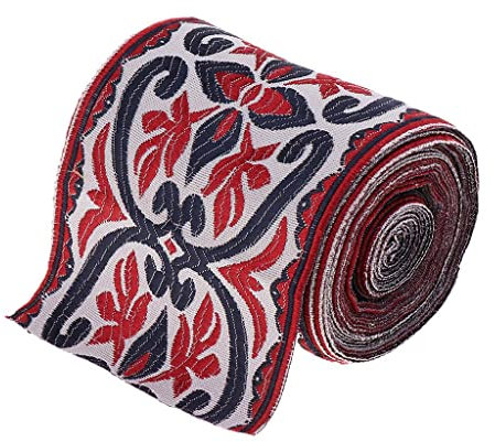 5 Meter Vintage Sari Weinrotes Jacquard-Band Bordüre, Bastelmaterial zum Nähen, Quilten und Heimdekoration, Polyestergewebe, mittelalterlich – 8 cm