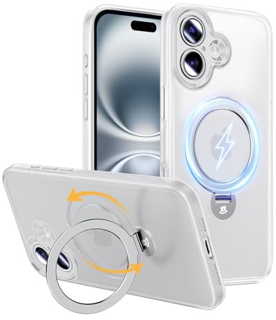 MAGIC JOHN for iPhone 16 Magnetic Case with Foldable Stand - White | Magnetic Metal Stand, Shockproof Protection, Durable & Sturdy, Anti Yellowing, Translucent Matte Back with Soft Edge