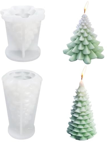 Moule Bougie et Sapin de Noël 3D en Silicone - 2 Pièces pour Gâteaux Fondants, Savon, Bougies D'aromathérapie et Décoration d'Intérieur