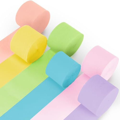 MAQIHAN Pastel Krepppapier Bunt - 6 Rollen 150M Crepe Papier Luftschlangen Pastell Bunte Bänder Karneval Ostern Muttertag Maifest Oktoberfest Weihnachten Silvester Luftschlangen Geburtstag Party Deko