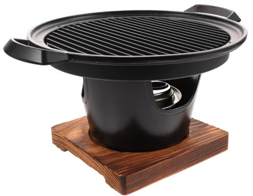 BESPORTBLE Portable Camping Grill Grilling Furnace Charcoal Stove Black Aluminium Alloy with Wooden Board Stain Prevention for Home Camping Delicious Food Kebabs