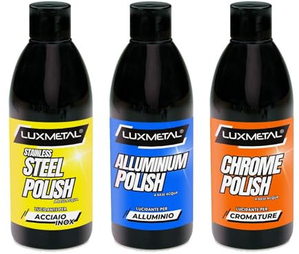 Lux Metal – Kit 3 Metal Polish zum Polieren 250g A-B-C hart fein S. fein – Polier-Schleifpaste für Metalle Edelstahl Aluminium Messing Bronze Kupfer beseitigt Kratzer Oxidation Chrom Autokarosserien