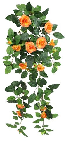 Künstlicher Rosenhänger 74cm Rosenranke Rosenbogen Rosen Blume Rosengirlande Kunstblume hängend Hochzeitsbogen Hochzeit romantische Deko Blumengirlande Hochzeitsdeko Hängeblume Pflanze, Orange