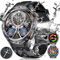 ESFOE Smartwatch Herren Militär mit Taschenlampe/530mAh Akku,1,43'' AMOLED Smart Watch mit 132 Sportmodi, 5ATM Wasserdicht Fitnessuhr mit Herzfrequenz SpO2,Telefonfunktion Outdoor Sportuhr Android iOS