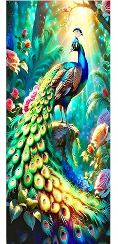 SHEGZHUC 50x110cm Diamond Painting Pfau Groß Grün Malen nach Zahlen Pfau Blumen Rose Diamond Painting Groß XXL Diamant Malerei Kunst Stickerei Kreuzstich Bilder Geschenk Wanddekoration