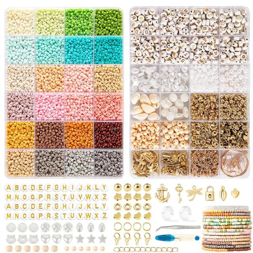 WLIAGYE Perlen Set 3mm Selber Machen Perlen für Armbänder,mit Holzperlen Buchstabenperlen Kit, Charm Geschenkeidee für DIY Bastelset Armband Schmuckherstellungs Set für Weihnachten,Partys,Feiertage