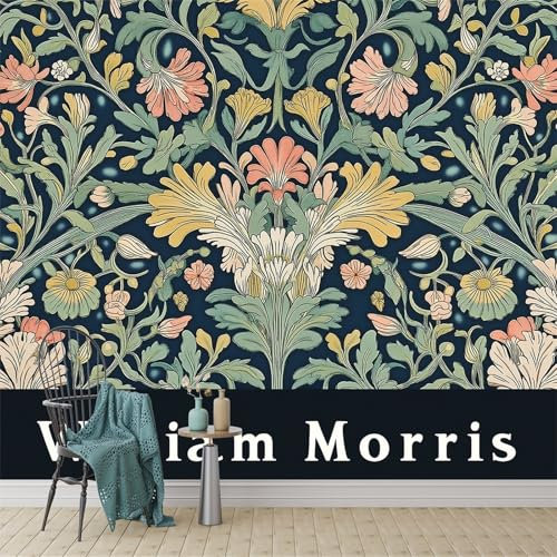 Vlies Fototapete Deko William Morris Blumen Panel Fototapete Grün Rot Tapetenrolle Mustertapete Wandtapete modern design Dekoration - 200 x 140 cm