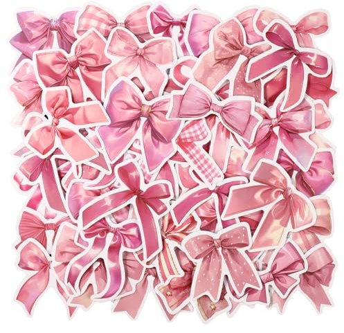 50 Stück Coquette Bows Sticker, Rosa Schleifen Sticker, Vinyl Schleifen Bastelsticker, Vintage Schleifen Ästhetische Sticker für Wasserflaschen Laptops Journale Scrapbooking