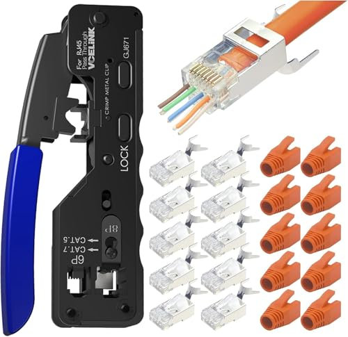 Glitfix RJ45 Crimpzange, Netzwerkwerkzeug für Stecker mit CAT6,CAT7 Crimpstecker und Knickschutz