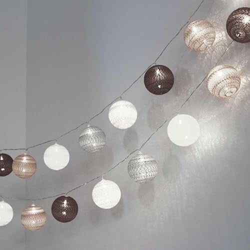 B·LED BARCELONA LED LED-Lichterkette mit Baumwollkugeln, 20 Kugeln mit USB, 3 m, IP44, 4 cm