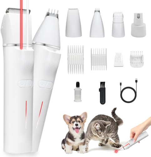 Paw Trim Pro,5-in-1 Pfotentrimmer für Hunde,Leise Hundeschermaschine mit LED-Licht und Laser,Hunde Haarschneidemaschine Hundepfoten Trimmer,Profi Krallenschleifer Schermaschine für Katzen Hund