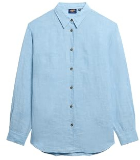 Superdry Damen Lässiges Hemd aus Leinen im Boyfriend-Stil Meerblau Chambray 42