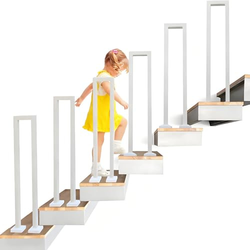 DELONGKE Treppengeländer Innen, U Förmiger Handlauf Geländer Treppe,Handlaufhalter, Stiegengeländer Nordic Modern Handlauf für Villen Balkone Flure Wohnungen (Vertikale Montage (Weiß), 95CM)
