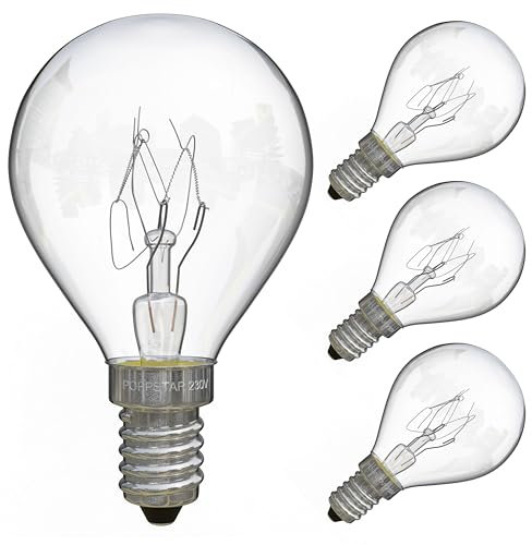POPPSTAR Backofenlampe E14, G45, 25W hitzebeständig bis 300 Grad (2400K warmweiß, 180lm), 4er-Pack
