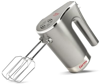 Girmi SB42 Mastro Mix elektrischer Handmixer, 300 W, 5 Geschwindigkeitsstufen, Schneebesen zum Schlagen von Sahne und Eiweiß, Haken aus Edelstahl für Süß- und Salzteig, Auswurftaste, Schneebesen, Grau