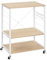 WOLTU Estantería de Cocina, Carrito Auxiliar con Ruedas, Estanteria Almacenaje 3 Niveles, Carro Cocina con 4 Ganchos, Estante de Microondas, Marco Metalico, Blanco + Roble Claro, 60x40x82,5 cm