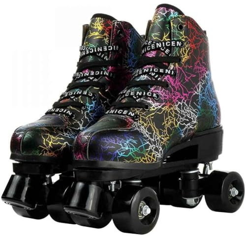 YYingYYue Skates Zweireihig, 4 Glänzende Rollen Geeignet Für Erwachsene Geeignet Für Den Innen- Und Außenbereich Black Black Wheel,Schwarz,46