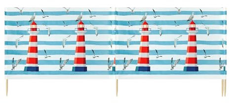 Ladeheid Paravent de Plage avec Poteau en Bois Accessoire Pratique de Plage LAEX001 (Phare, 4 m)
