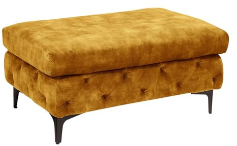 Riess Ambiente Chesterfield Hocker MODERN BAROCK - 90cm - senfgelb schwarz - Samt Metall - Sitzhocker Fußhocker Federkern