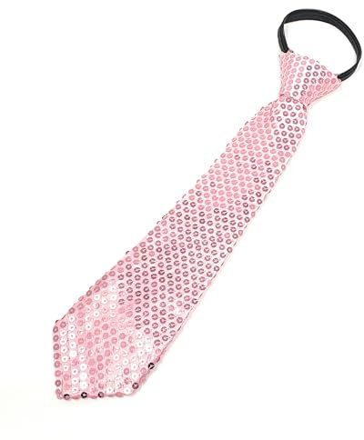 Cadoline Cravate à pince en polyester rose à paillettes pour homme, 38 x 8 cm
