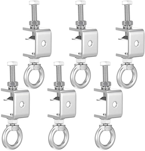 6Pcs C-Clamps, 4.72 Inch Stainless Steel Beam Clamp with M8 Screw Ring, I-Beam Design Clamps for Metal Mounting Welding Building Household Conduit Hanger