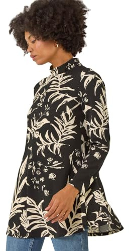 Roman Originals Floral High Neck Swing Top for Women UK - Ladies Everyday Autumn Winter High Neckline Comfy Soft Evening Vacation Work Party Night Out