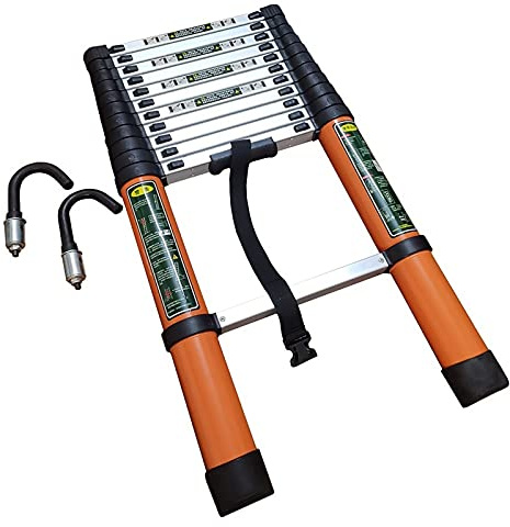 Scala telescopica in alluminio, 5 m, leggera e compatta, capacità di carico 150 kg, gancio staccabile per casa, camper, tetto, soffitta, soluzione versatile e portatile