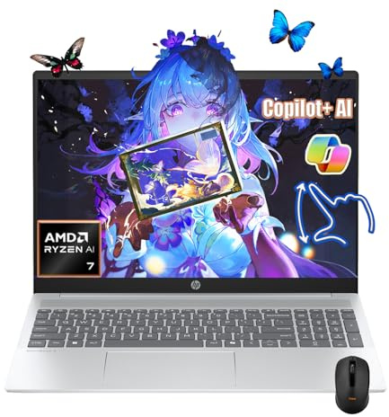 HP Laptop touchscreen da 16 pollici Ricarica rapida | 2K (1920 x 1200) | 2025 AMD Ryzen AI 7 350 di nuova generazione | Tastiera retroilluminata | Wi-Fi 6 | W11 | Computadora Portátil | W
