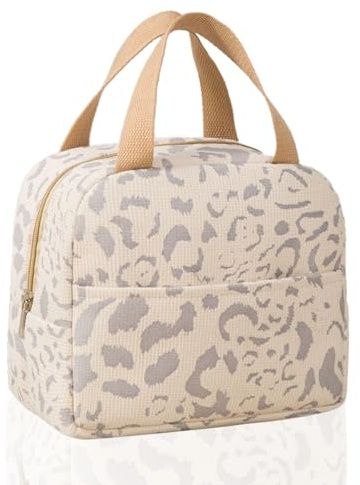 Lonchera aislada para mujeres y niñas, bonita lonchera reutilizable con bolsillo frontal, lonchera de gran capacidad para el trabajo, escuela, viajes, picnic (beige)
