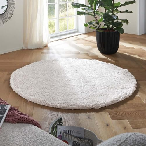 Taracarpet Flokati Teppich Langflor Kuscheliger Shaggy Weich Hochflor Wohnzimmer Schlafzimmer Home deko Modern Flauschig Anti-Rutsch Unterseite Creme 120 cm rund