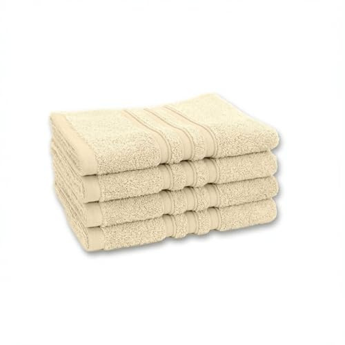 Vency Premium 4er Pack Handtuch Set - 100% Baumwolle - Saugfähige und langlebige Handtücher, Größe 40x70 cm, Beige