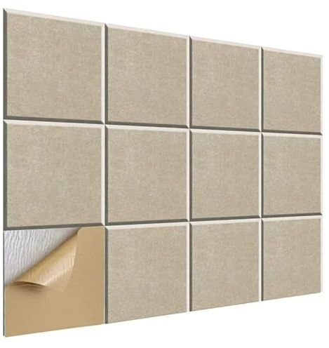 12 Stück Quadratische Akustikplatten selbstklebend,30x30x0.9cm Schalldämmung Schallschutz Wand hoher Dichte Ziegeltyp Schallschutzplatten für Akustische Behandlung und Wanddekoration (Kamel)