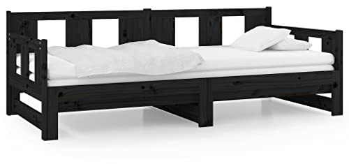 KKgypkn Ausziehbares Tagesbett aus Massivholz Kiefer Schwarz 2X(90x190) cm - Multifunktionales Schlafsofa mit Rollbett für Gäste - Platzsparendes Klappbett für Wohnzimmer oder Büro