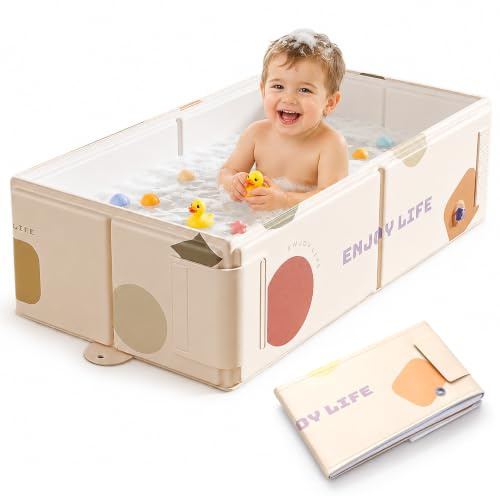 Bañera para Bebé Plegable, Bañera para Niños, Bañera Plegable | Adecuado para Niños de 0 a 8 Años y Mascotas, Fácil de Limpiar y Transportar, Antideslizante, con Válvula de Desagüe