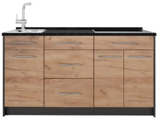 Vicco Köksblock Fame-Line, Goldkraft ek/antracit, 150 cm utan bänkskiva, för individuell expansion med kompatibla moduler