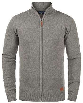 Blend BHNorman Herren Strickjacke Cardigan Feinstrick Pullover mit Stehkragen Reißverschluss Rippbündchen Baumwollmischung Regular fit, Größe:S, Farbe:Zink Mix (70815)