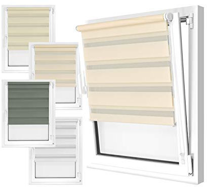 npluseins Doppelrollo in 4 Farben & in 8 Größen - mit Klemmfixierung am Fensterahmen und fest montierter Trägerschiene - kinderleichte 3-Step Montage, ca. 60 x 150 cm, Creme