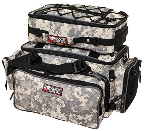 Robinson Angeltasche, Farbe Camo, Größe 47x30x33cm, abnehmbare Aufsatztasche, viele Taschen, mit Tragegurt, Lieferung ohne Boxen