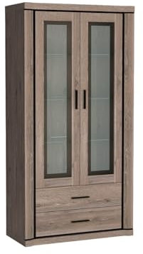Mirjan24 Standvitrine Mannar M-17, Vitrine, Wohnzimmer Schrank, Farbauswahl, Vitrinenschrank, Glasvitrine, Mehrzweckschrank, Hochschrank, Naturtöne (Eiche Trüffel, ohne Beleuchtung)